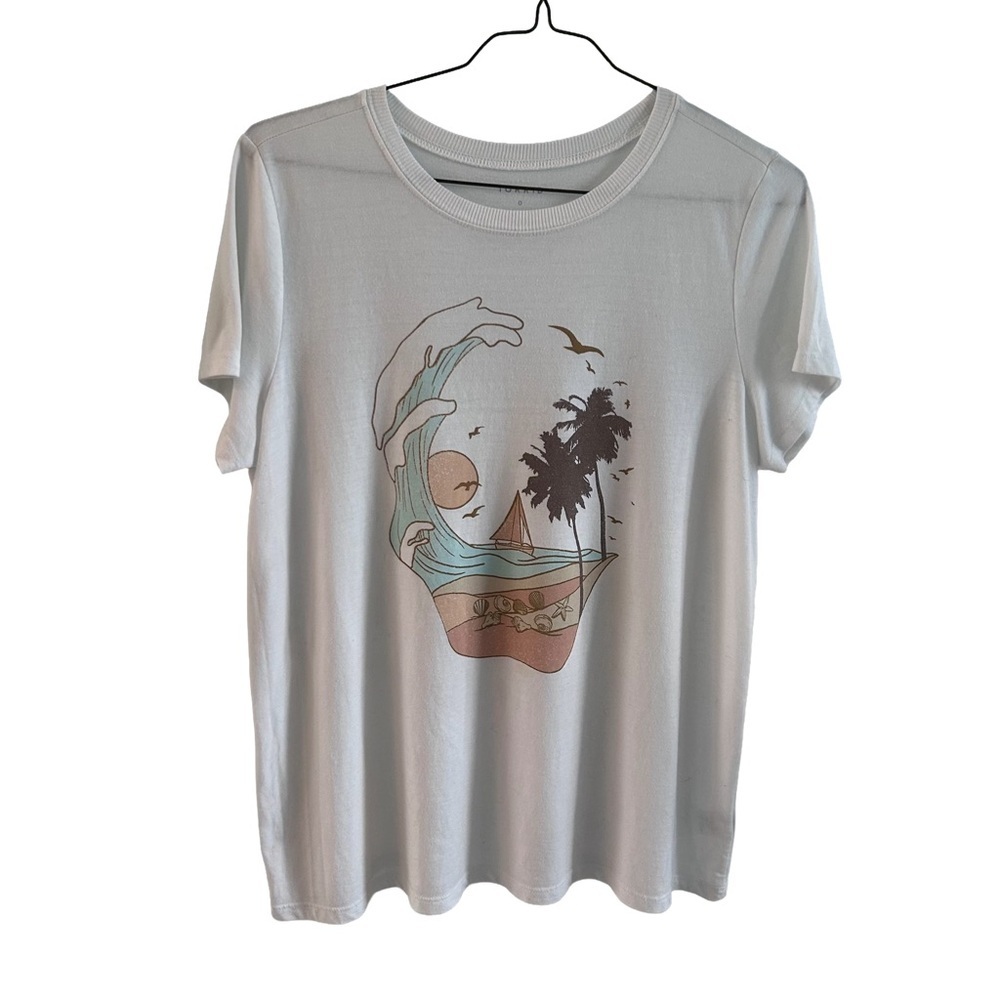 🌊Torrid Women’s Classic Fit White Beach Theme Tee Plus Size 0